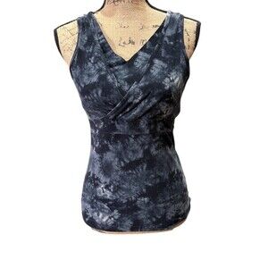 Tek Gear Yoga Tank Top Womens Size M Black Gray Tie-Dye Built-In Shelf Bra